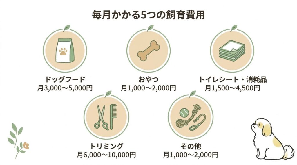 毎月かかる5つの飼育費用の内訳