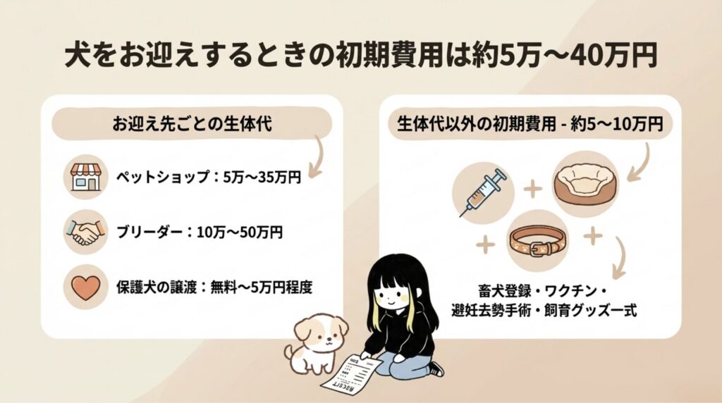 犬をお迎えするときの初期費用は約5万〜40万円