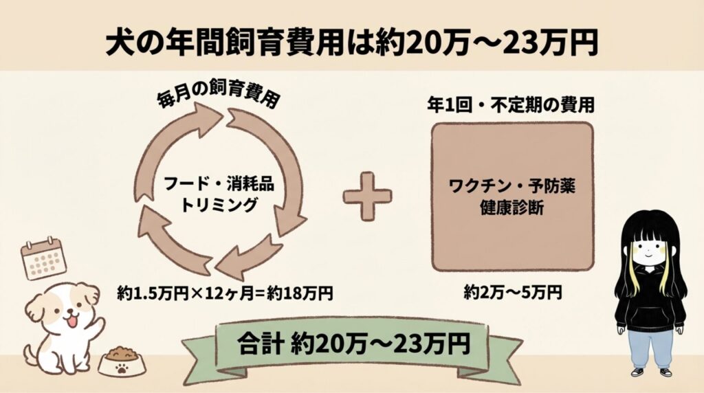 犬の年間飼育費用は約20万〜23万円