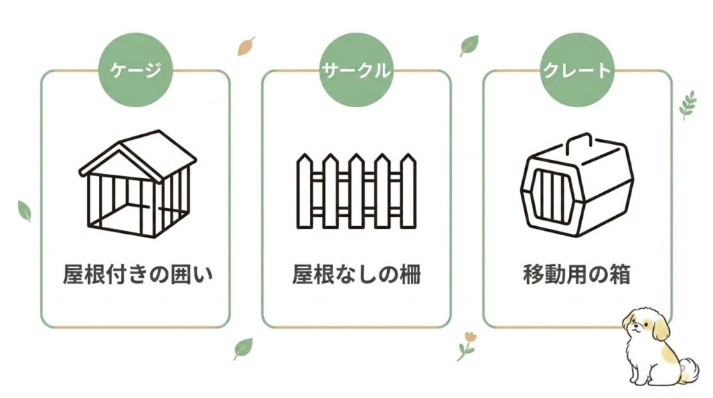 ケージ・サークル・クレートの違いは?